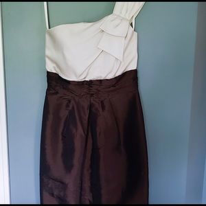 One shoulder dress with bow detailed strap brown 6